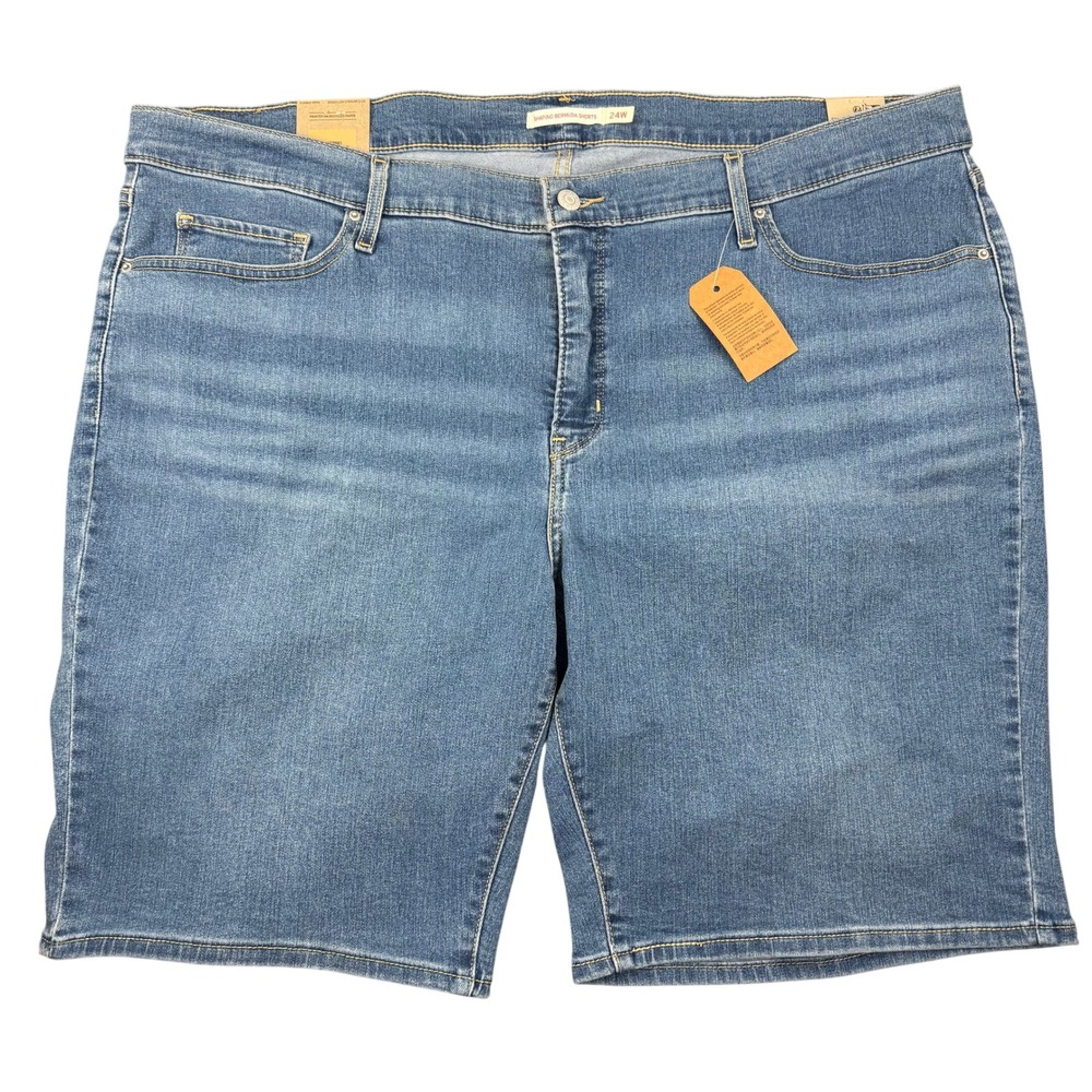 NWT‎ LEVI'S Womens Shaping Bermuda 10" Shorts Stretch medium BLUE wash - 24W